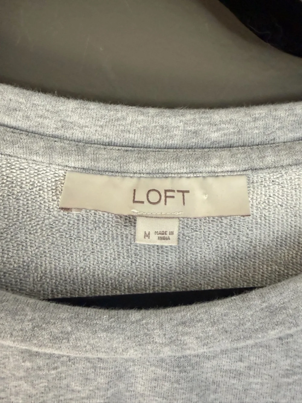 LOFT Light Gray Crewneck Sweatshirt with Rhinestone Accents